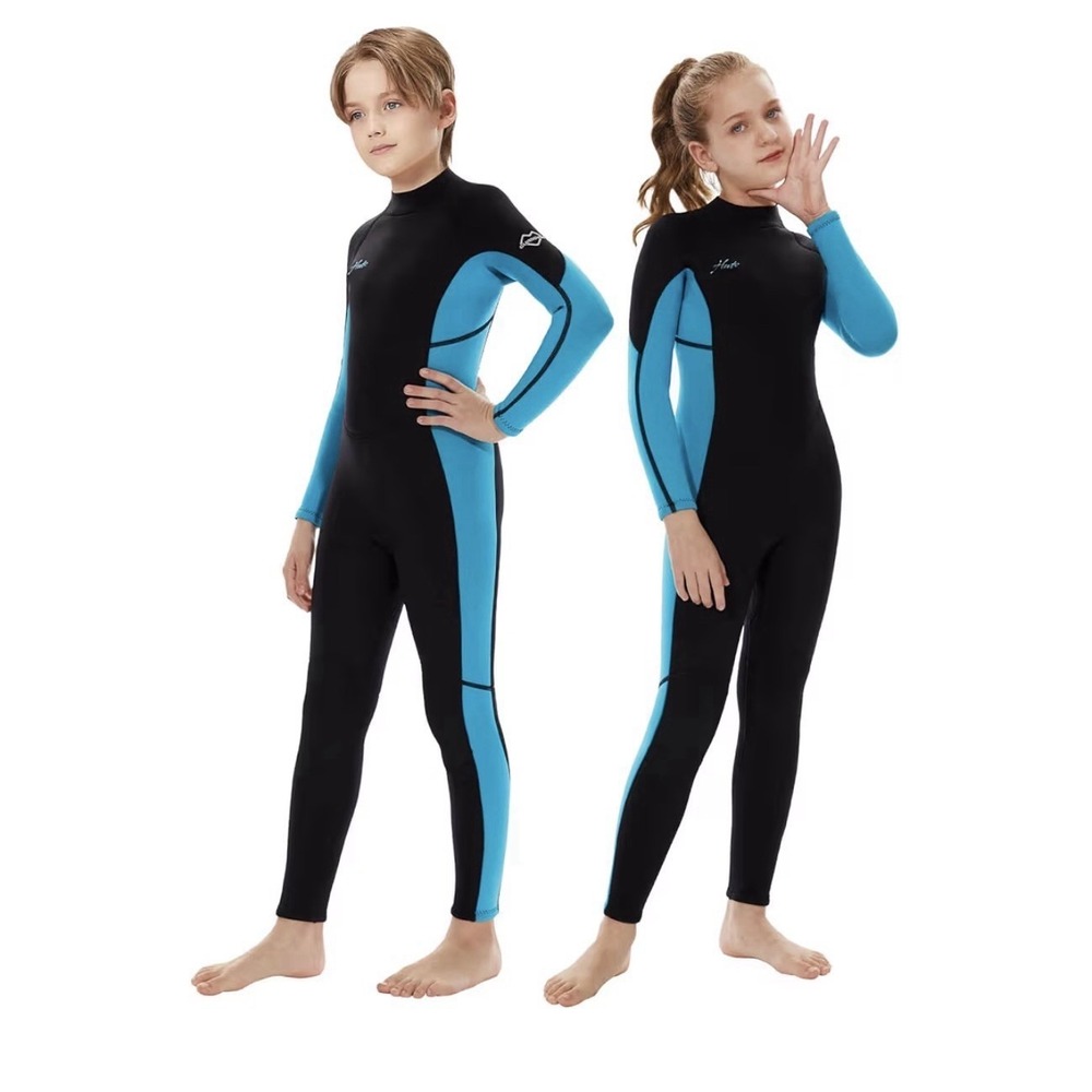 Hevto Neoprene Wetsuit Black Teal Long Sleeve Full Suit Back Zip Youth‎ Size 13